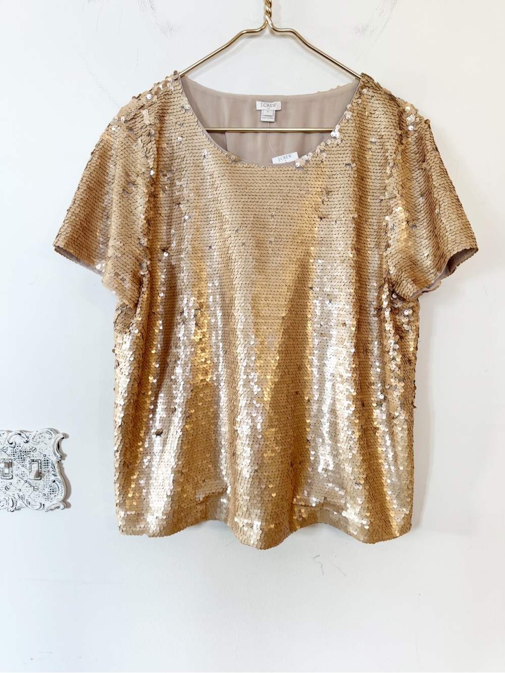 NWT J Crew Gold Sequin Tee Party Top XL